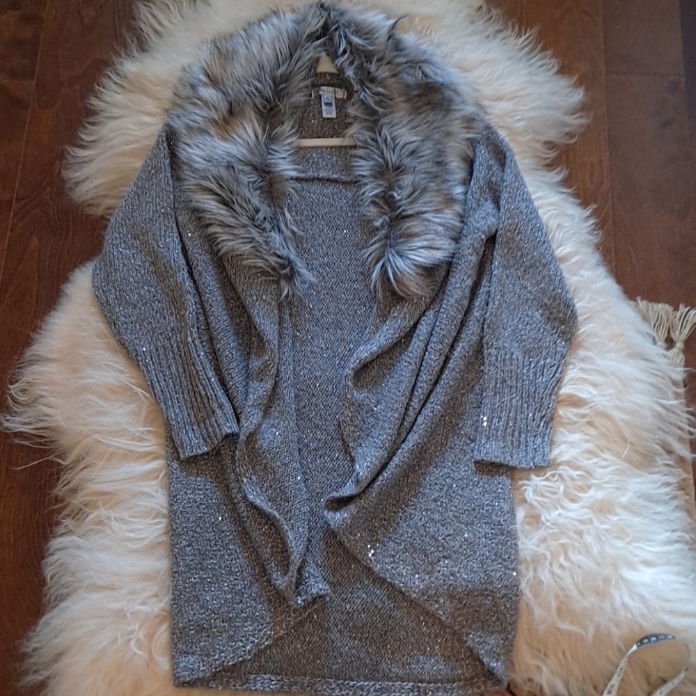 Jennifer Lopez Faux Fur Collar Sweater